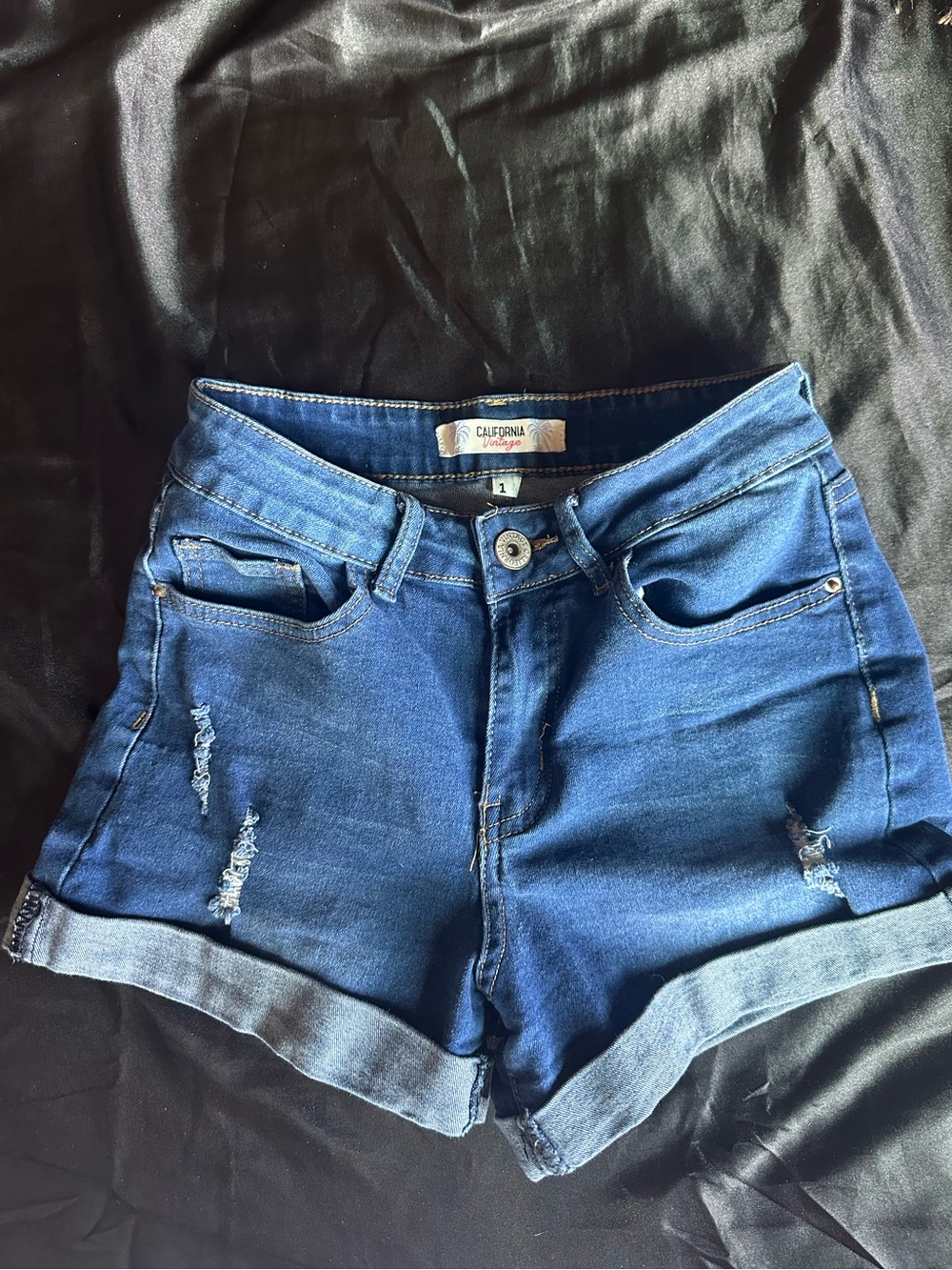 California Vintage Copper Blue Denim Shorts - Women's Rolled Hem
